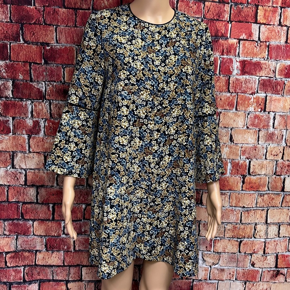 Zara Basic Collection Floral Bell Sleeve Mini Tunic Dress